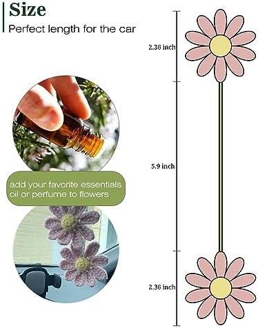 Crochet Daisy Car Accessories for Women Cute Rear View Mirror Hanging Charm - Image 3