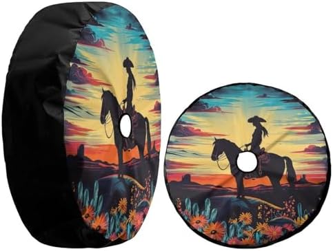 Delerain Spare Tire Cover with Backup Camera Hole Cowgirl Riding Horse Wheel - Image 3