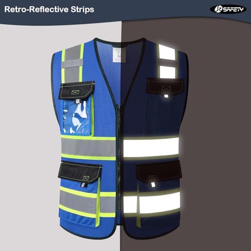 JKSafety Safety Vest for Men Women Hi Vis Reflective Vest JK220 Blue XL - Image 2