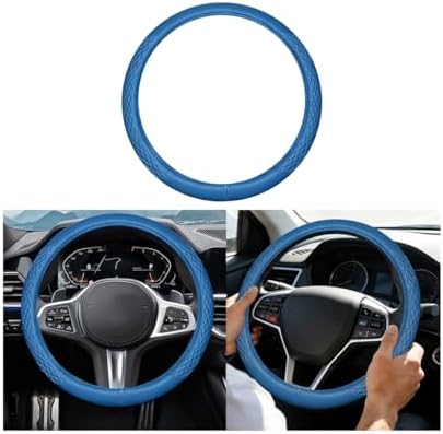 AUCELI 14.5-15 Inch Steering Wheel Cover Non-Slip Leather, Dark Blue - Image 7