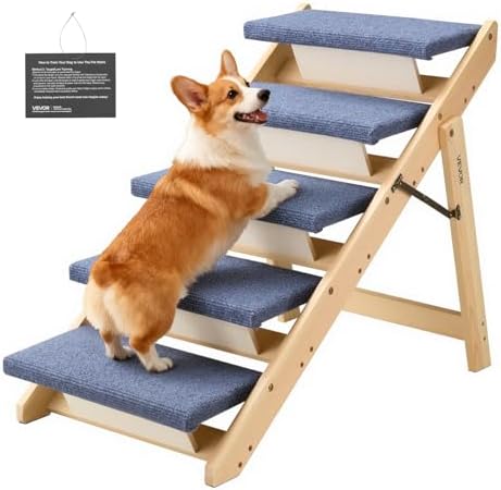 VEVOR Wood Pet Stairs, 5-Step Dog Stairs by VEVOR