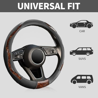 ZHOL Wood Grain 14.5-15 inch Microfiber Leather Steering Wheel Cover, Anti-Slip - Image 4