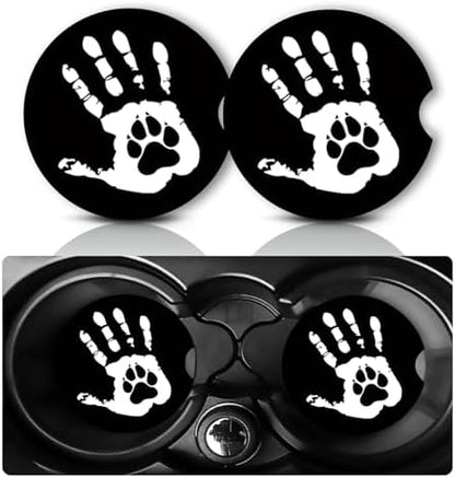 2Pack Handprints and Dog Paw Car Cup Holder Coaster Neoprene Car Coasters by YGQZYYQ