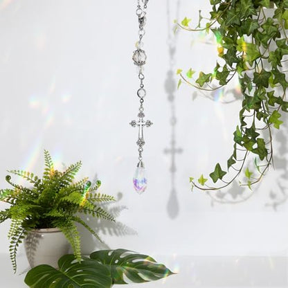 Healing Crystal Rearview Mirror Charm Cross Christian Suncatcher - Image 3