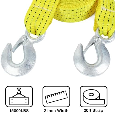 Tow Straps with Hooks 2" x20', Heavy Duty 15, 000 lbs Breaking Strength - Image 4