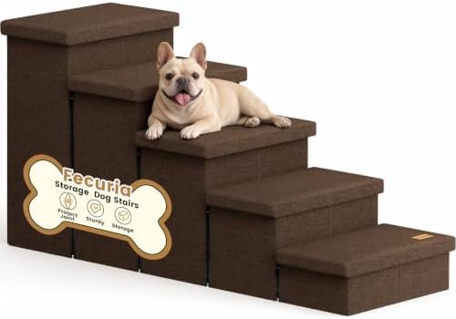 5-Step Wide Dog Stairs with Storage 23" H, Non-Slip Sturdy Pet Steps by Fecuria