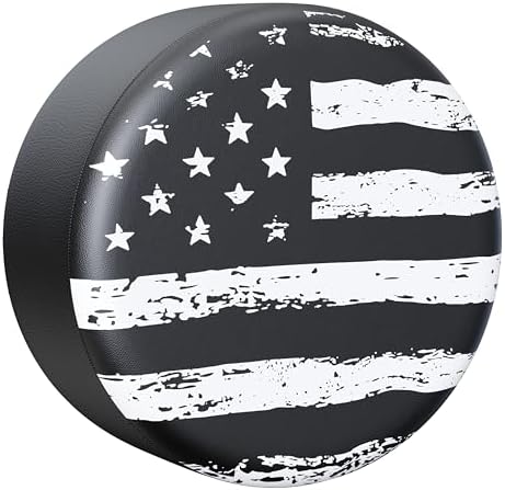 Moonet 15" American Flag Spare Tire Cover Black-White by Moonet