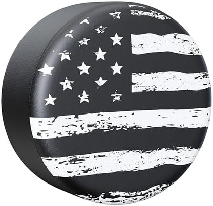 Moonet 14" American Flag Spare Tire Cover Black-White by Moonet