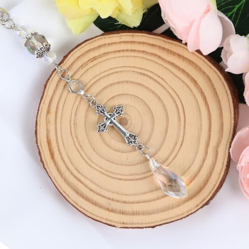 Healing Crystal Rearview Mirror Charm Cross Christian Suncatcher - Image 4