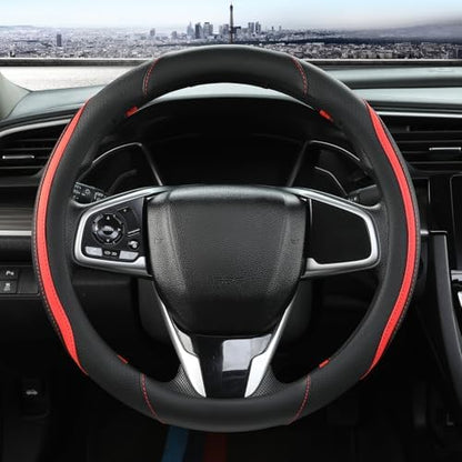 Szttswamp Car Steering Wheel Cover, Microfiber Leather Red 14.5-15 Inch by Szttswamp