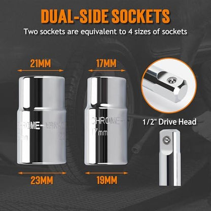 TONDA 4 Way Lug Wrench, Extended Tire Iron, 1/2" Drive, 17/19mm & 21/23mm - Image 4