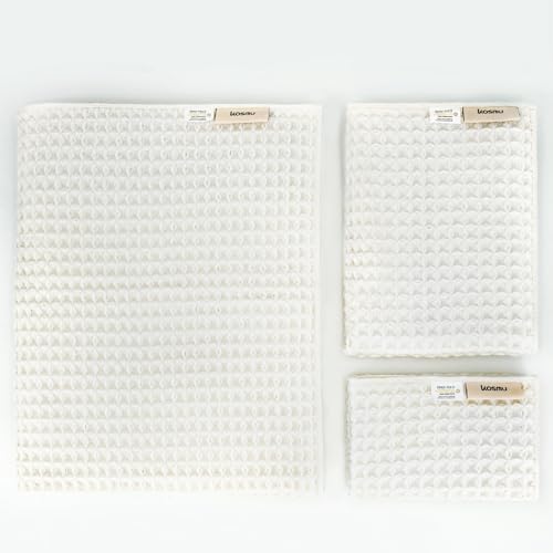 Luxury Organic Japanese Cotton Waffle Bath Towel | Thick, Quick Dry Bathroom by KOSMU