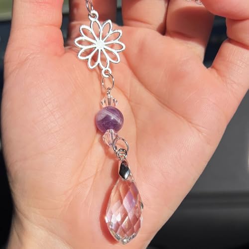 Car Rear View Mirror Accessories Dasiy Car Hanging Ornament, Amethyst Handmade - Image 3