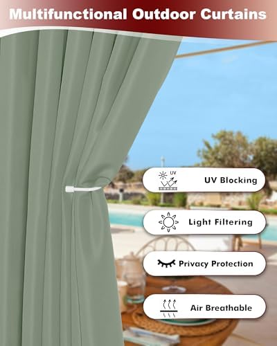 Grommet Outdoor Curtains for Patio Waterproof 8 Pcs 54x120 In Sage Green - Image 4