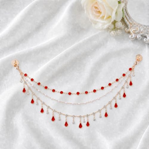 Triple Layer Water Drop Zircon Boho Rear View Mirror Charm Red Car Hanging - Image 6