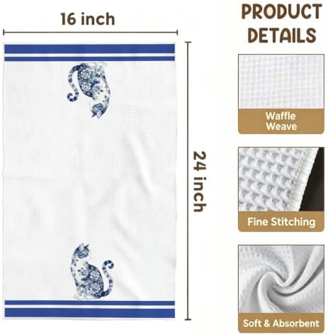 Chinoiserie Cat Kitchen Towel, Porcelain Style Cat Decor Dish Towel - Image 4
