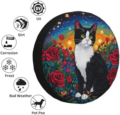 Black and White Cat Roses Spare Tire Cover Wheel Protectors - Image 5