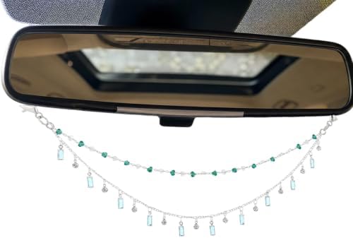 Rear View Mirror Car Charm Green Crystal Double Chain Car Decor by LuneClat