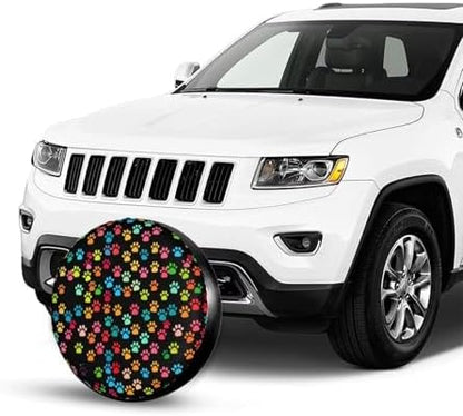 Dog Paw Print Spare Tire Cover Colorful Rainbow Portable Winter Wheel Car Tire - Image 2