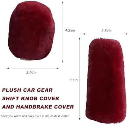 2PCS Fluffy Car Gear Shift Knob & Handbrake Cover, Comfortable Plush Shifter - Image 2