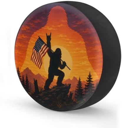 Bigfoot American Flag Spare Tire Cover Wheel Covers Protectors Waterproof by cfpolar