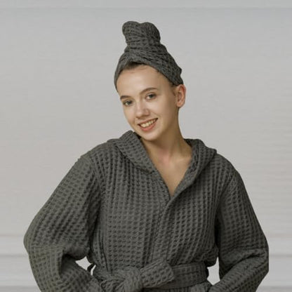 Luxury Organic Japanese Cotton Hair Drying Waffle Towel Wrap - Image 5