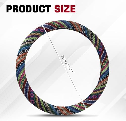 Boho Steering Wheel Cover, 14.5-15" Anti-Slip Flax - Image 2