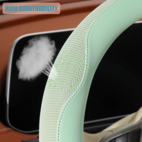 Nappa Leather Green D Shaped Steering Wheel Cover 14 inch - Image 3