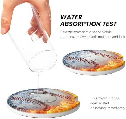 Baseball Water Fire Car Cup Holder Coasters 2 Pack 2.63" - Image 5