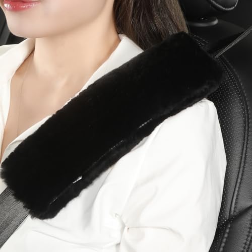 AOGELAN Fluffy Fuzzy Genuine Sheepskin Car Seat Belt Cover Pad, Seatbelt Cushin by AOGELAN