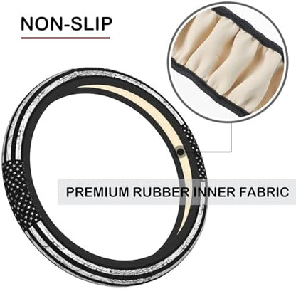 KARREAL Black White American Flag Elastic Steering Wheel Cover - Image 5