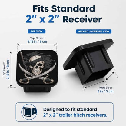 Pirate Skull 2" Hitch Cover, Rubber Towing Hitch Covers Hitch Protector - Image 2