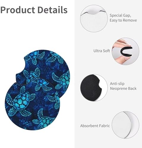 Sea Turtle Steering Wheel Cover 15in + 2 Car Cup Coasters - Image 6