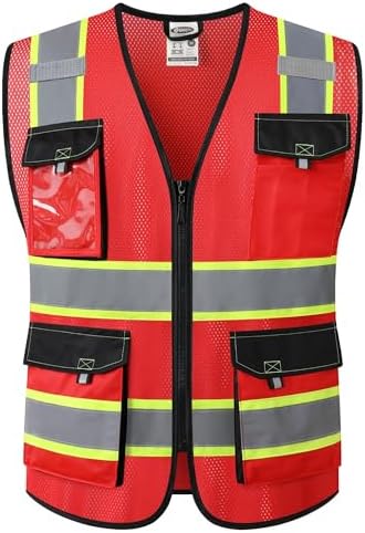 JKSafety Safety Vest for Men Women Hi Vis Reflective Vest JK220 Red 2XL by JKSafety