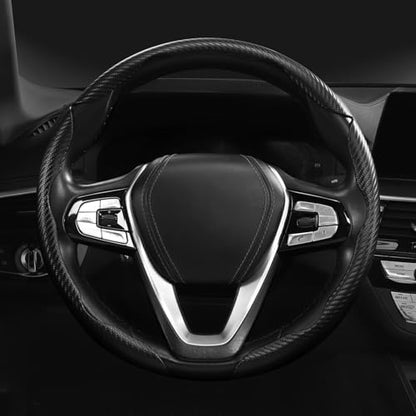 Carbon Fiber Steering Wheel Cover Universal 3pcs Protector Matte Black - Image 3
