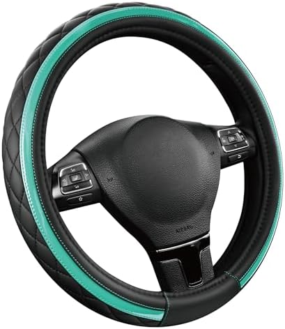 Road Comforts Leather Steering Wheel Cover – Black & Green Universal Fit - Image 2