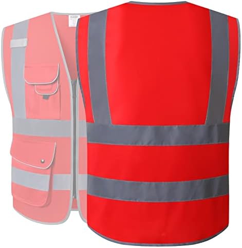 JKSafety Safety Vest for Men Women Reflective Hi Vis JK150 Red M - Image 2