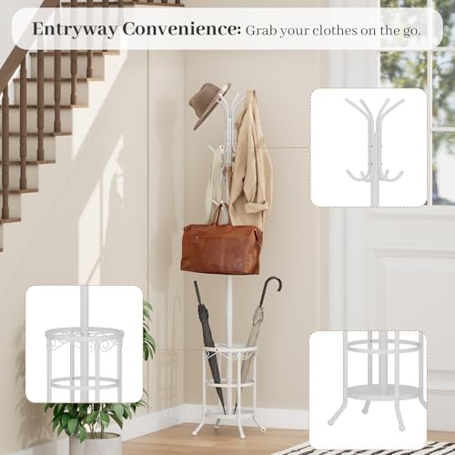 Coat Rack Freestanding with Umbrella Holder – Metal Hanger Stand, Hall Tree - Image 3