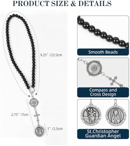 St. Christopher & Guardian Angel Car Rearview Mirror Charm, Car Rosary Keychain - Image 3