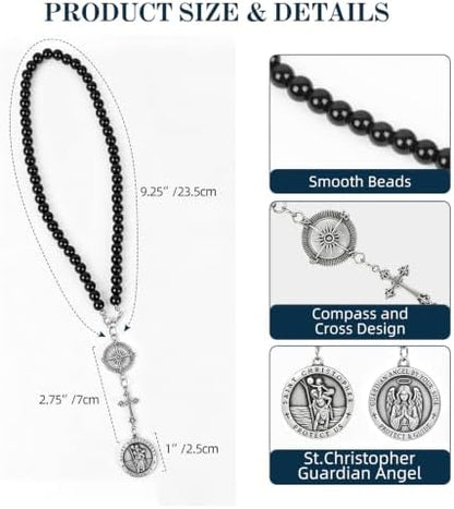 St. Christopher & Guardian Angel Car Rearview Mirror Charm, Car Rosary Keychain - Image 3