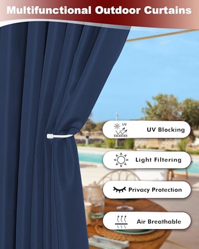 Grommet Outdoor Curtains for Patio Waterproof 8 Pcs 54x95 In Navy - Image 3
