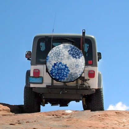Spare Tire Cover 13inch Blue and Grey Dahlia Flower Polyester Universal Spare - Image 5