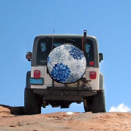 Spare Tire Cover Blue and Grey Dahlia Flower Waterproof Polyester Wheel - Image 5