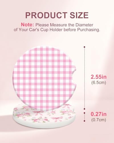 Swooflia Cute Girly Ceramic Car Coasters Pink Bow Cup Holder Coasters - Image 2