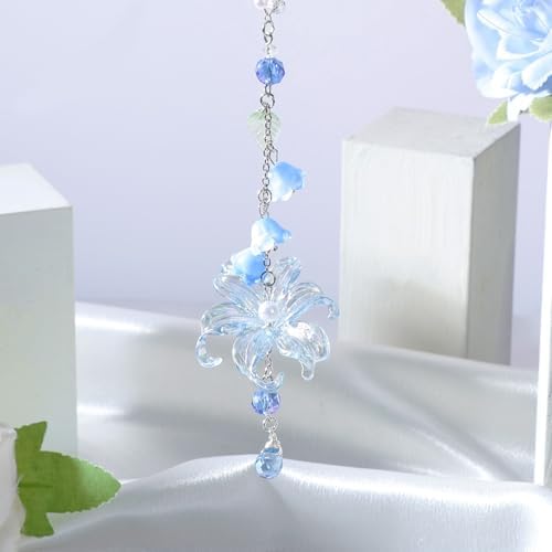 Lily Leaf Car Charm Blue Summer Waterlily Floral Suncatcher - Image 4