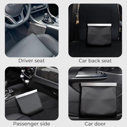 Leather Car Trash Can with Smart LED Light & Magnetic Closure - Image 4