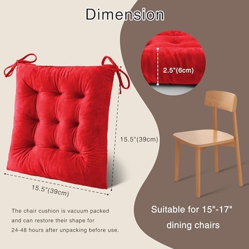 OVOV 4 Pack Chair Cushions for Dining Chairs 15.5"x15.5" Red - Image 2