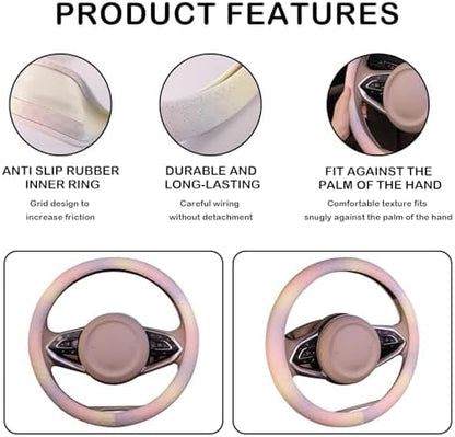 Leather Steering Wheel Cover, Colorful Cute Pink Purple Steering Wheel Cover - Image 4