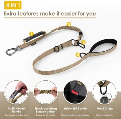 AUBELL Tactical Dog Leash Heavy Duty, 4-6ft No Pull Bungee Leash - Image 4