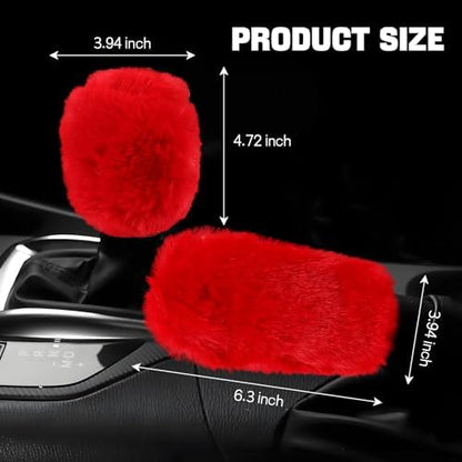 Hovom 2PCS Fluffy Car Gear Shift Knob Cover & Handbrake Cover - Image 2